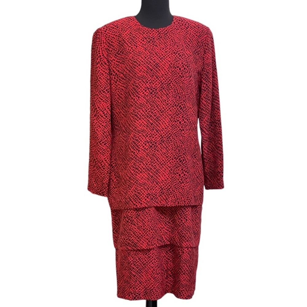Vintage 80’s Anne Crimmins for Umi Collections Silk Dress Sz 12 Red Black Design